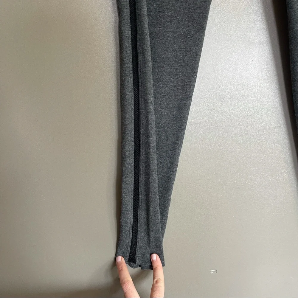 High Waisted Heather Gray Leggings with‎ Mesh Side Stripe Detail Slim Fit Active